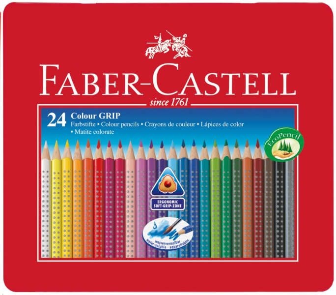 Цветные карандаши Faber-Castell Grip 2001 в металлическом пенале 24 цвета